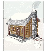 istock Wintery cabin scene - vector 165027408