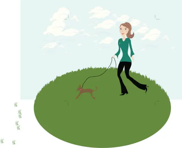 Vector illustration of Girl Walking Dog