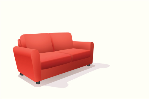 Cartoon image of a red sofa on a white background