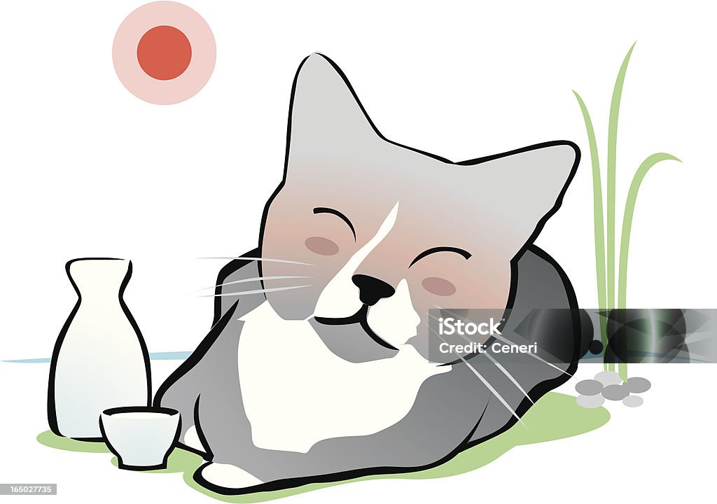 Ivre gris chat souriant sous le soleil - clipart vectoriel de Jour libre de droits