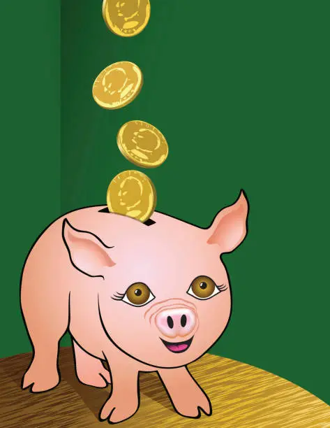 Vector illustration of Happy piggy bank