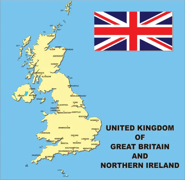 Vector illustration of map and flag of United Kingdom Great Britain - Northern