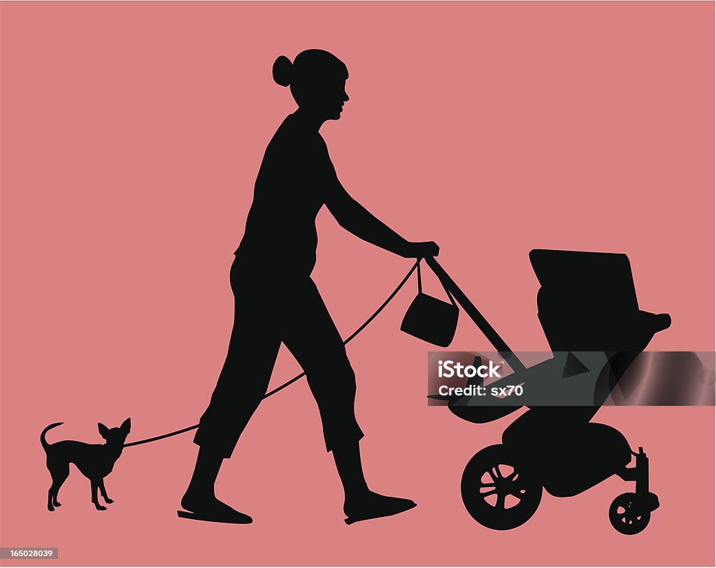 Nova mãe fora em um passeio. (Vector - Royalty-free Levar cão a passear arte vetorial