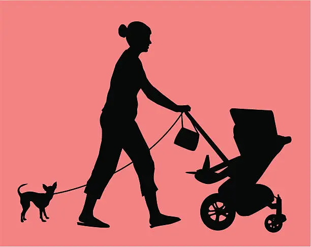 Vector illustration of New mom out on a stroll. ( Vector )