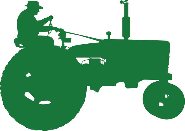 Farmer driving a tractor (vector) vector art illustration