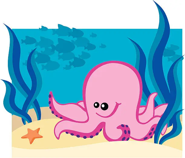 Vector illustration of Cartoony Baby Octopus