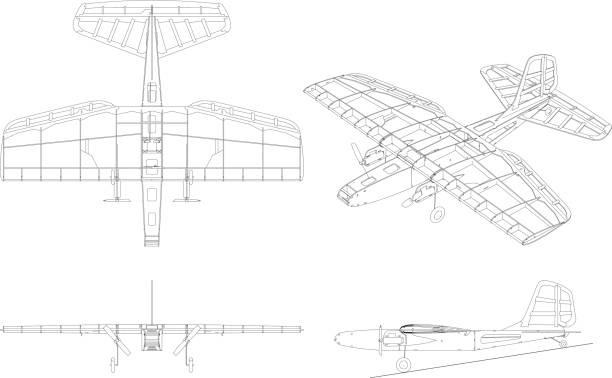 Airplane diagram: 4-view This is a 4-view of an rc airplane model frame, all vector line art rc model aircraft stock illustrations