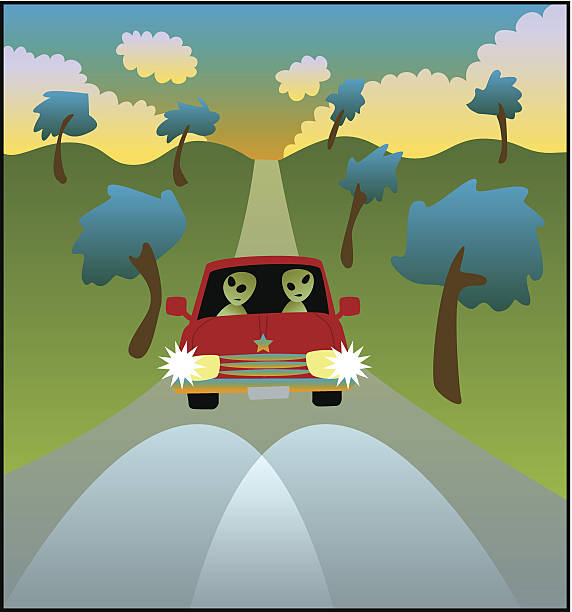 Aliens Driving a Car! vector art illustration