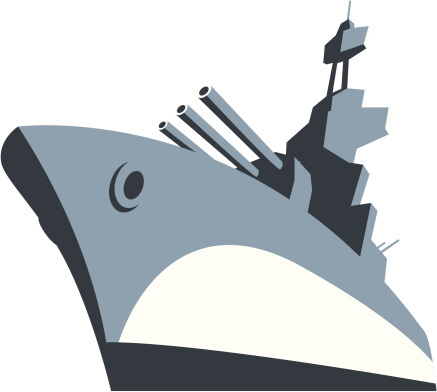 Simple vector illustration of a large naval war vessel in perspective.<br>