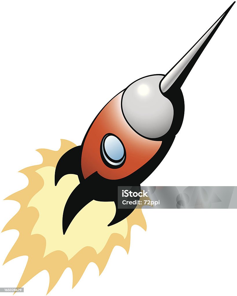 blast off Comic-style rocket blasting off towards viewer. Cartoon stock vector
