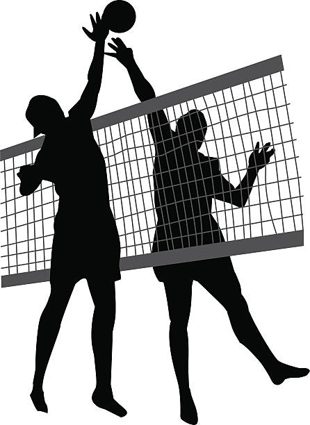 пляжный волейбол - volleyball sport volleying silhouette stock illustrations