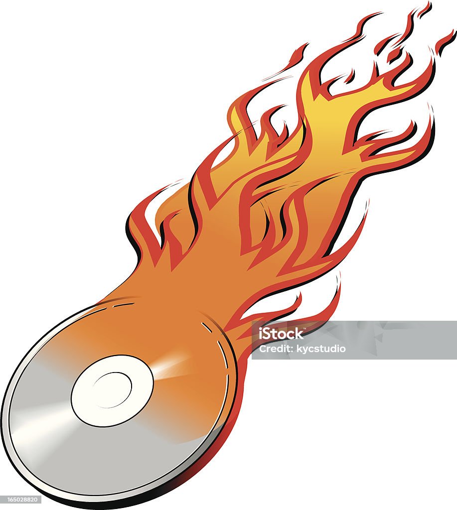 cd burning CD DVD Burning and falling like an asteroid - Hot road like flames Audio Equipment stock vector