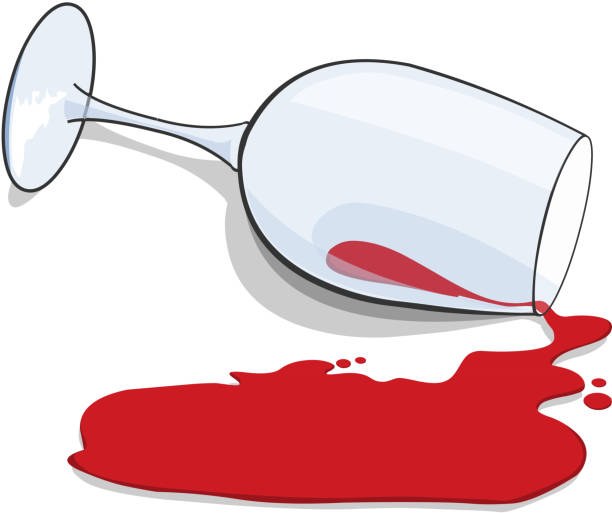 Spilt wine Illustration of a glass with spilt red whine spilling stock illustrations