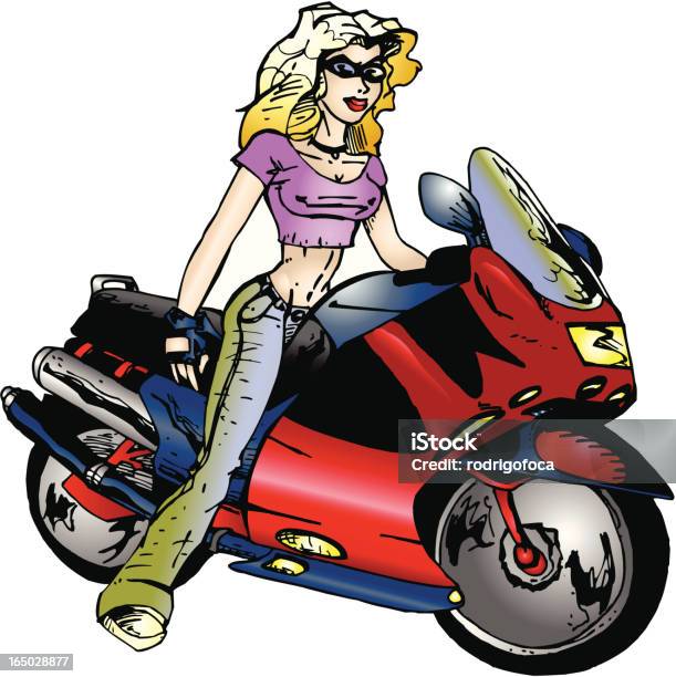 Beauty Bad Girl On A Bike Vector Stock Illustration - Download Image Now - Biker, Women, Adult