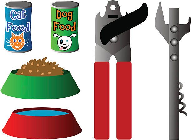 Pet food and Can Openers vector art illustration