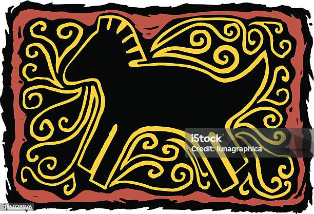Югозападная Лошадь Petroglyph — стоковая векторная графика и другие изображения на тему Векторная графика - Векторная графика, Гравюра на дереве, Грива