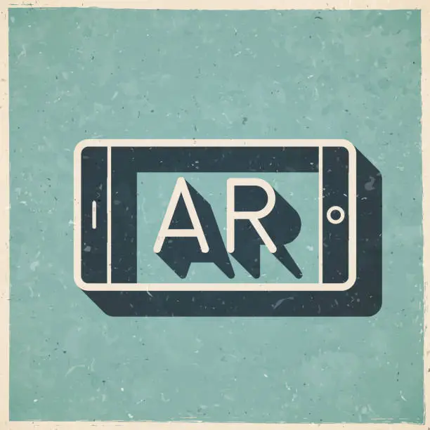Vector illustration of AR Augmented reality on smartphone. Icon in retro vintage style - Old textured paper