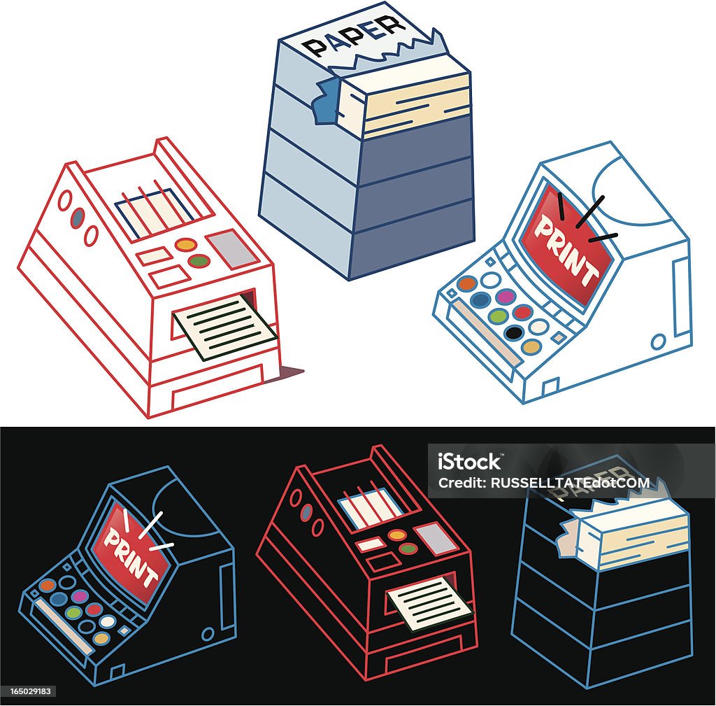 PC, impresora y papel - arte vectorial de Conector de conexión a red local libre de derechos