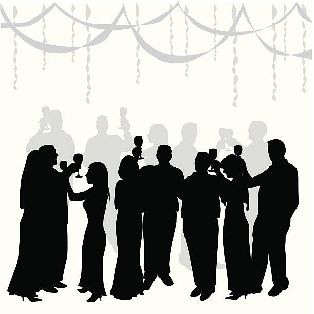 ilustraciones, imágenes clip art, dibujos animados e iconos de stock de crowdedtoast - toast party silhouette people