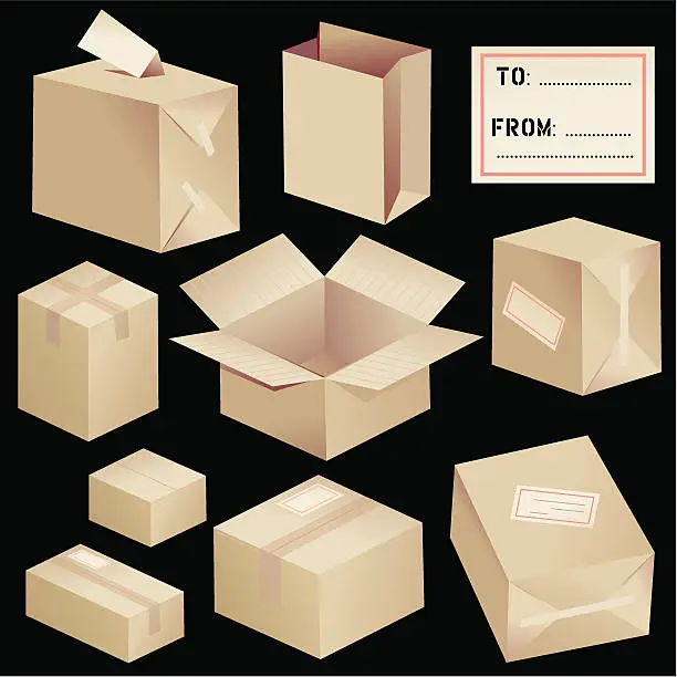 Vector illustration of Cardboard Boxes: Black Background