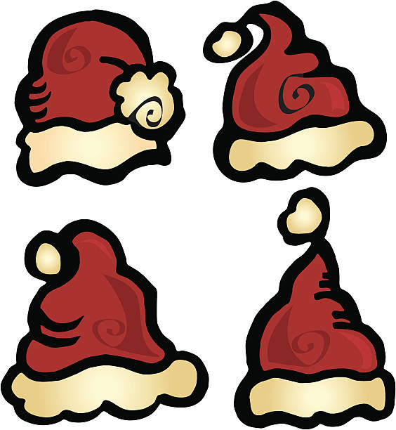 Four Santa Hats vector art illustration