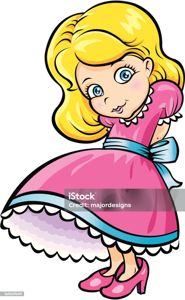 Little Dress-up Girl Cute as a button in her party dress and big-girl shoes. Blond Hair stock vector