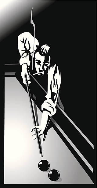 smoking man playing billiards vector art illustration