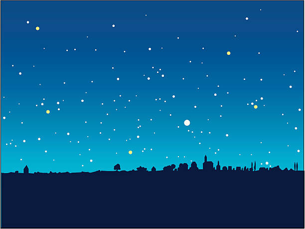 blue starry night vector art illustration