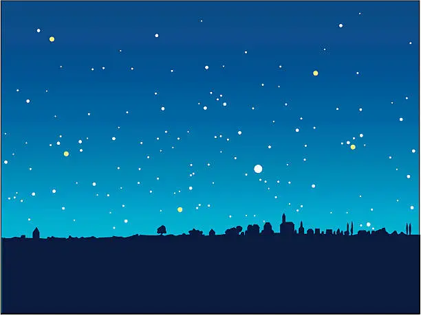Vector illustration of blue starry night