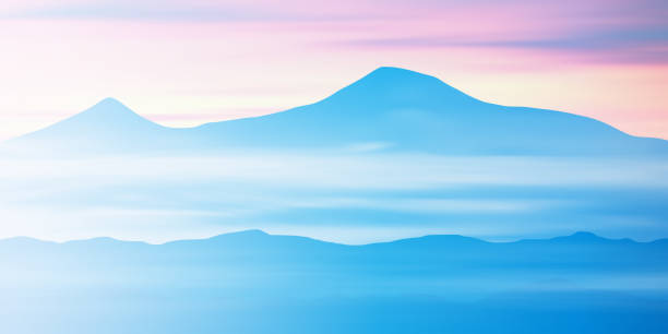 góra ararat o wschodzie s łońca, widok panoramiczny, ilustracja - ararat stock illustrations