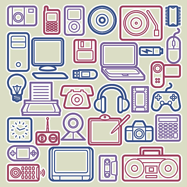 illustrations, cliparts, dessins animés et icônes de electronica - desk toy usb cable computer laptop