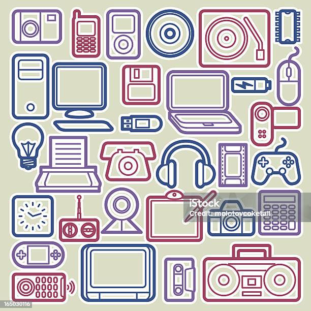 Electronica Stock Illustration - Download Image Now - Battery, Boom Box, CD-ROM