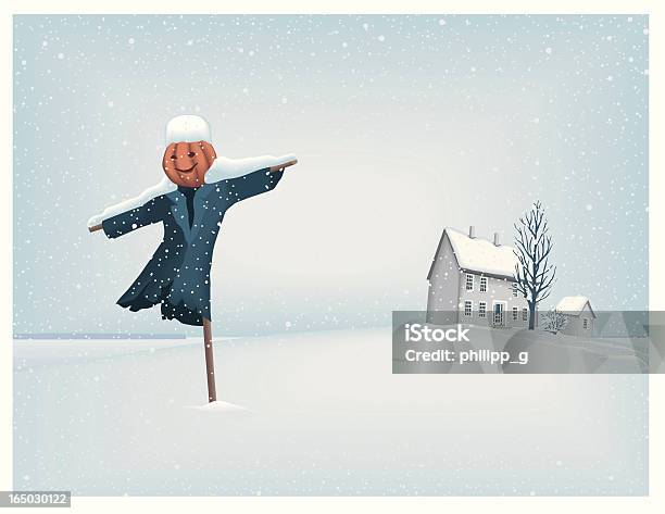 Scarecrow In Winter Landscape Stock Illustration - Download Image Now - Farmhouse, Scarecrow - Agricultural Equipment, Blue