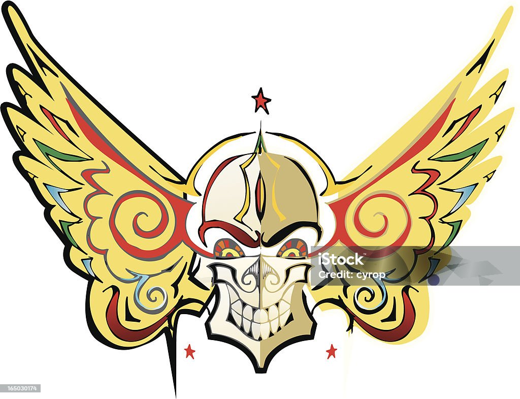 Летающий череп-косуха Татуировка стиле - Векторная графика Байкер роялти-фри
