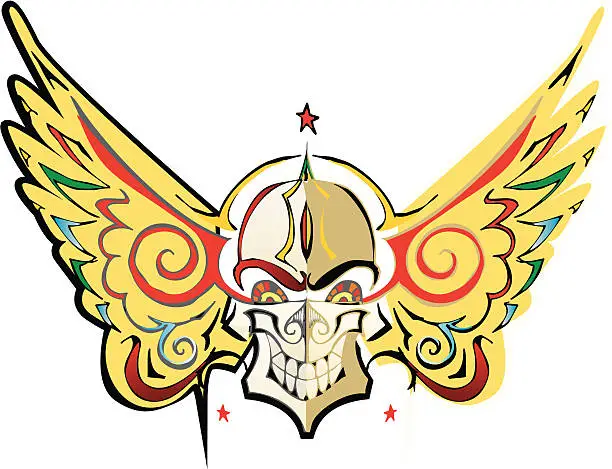Vector illustration of flying skull - biker tattoo style