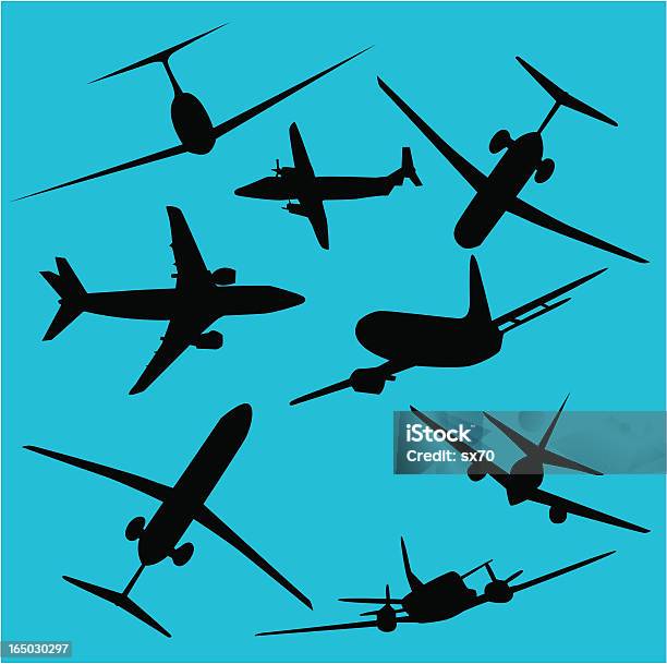 Nowoczesnych Samolotów Wektor - Stockowe grafiki wektorowe i więcej obrazów Samolot - Samolot, Sylwetka, Wznosić się - czynność