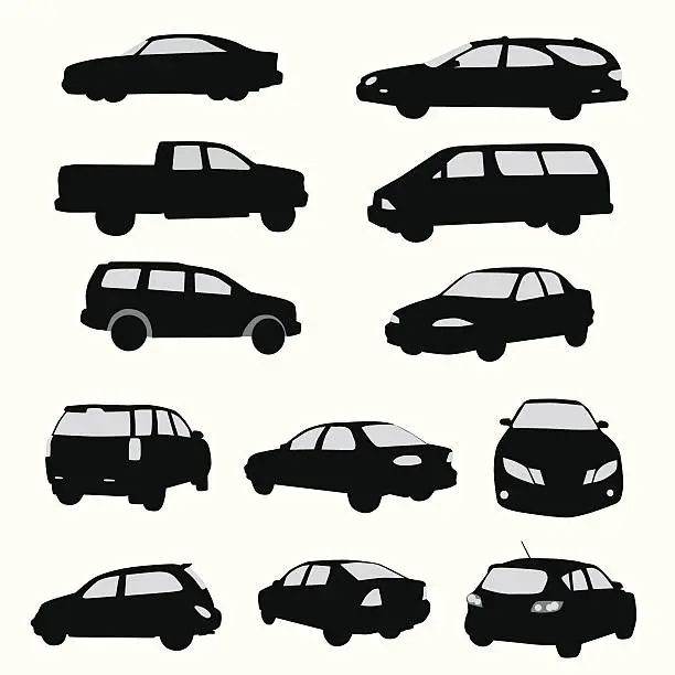 Vector illustration of Twelve Car Collection Vector Silhouette