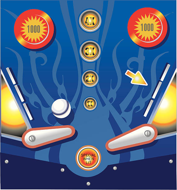 ilustraciones, imágenes clip art, dibujos animados e iconos de stock de de pinball y videojuegos mesa con topes flippers vector - arcade amusement arcade leisure games machine