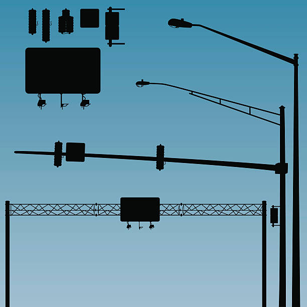 Street lights, poles and signals (vector) vector art illustration