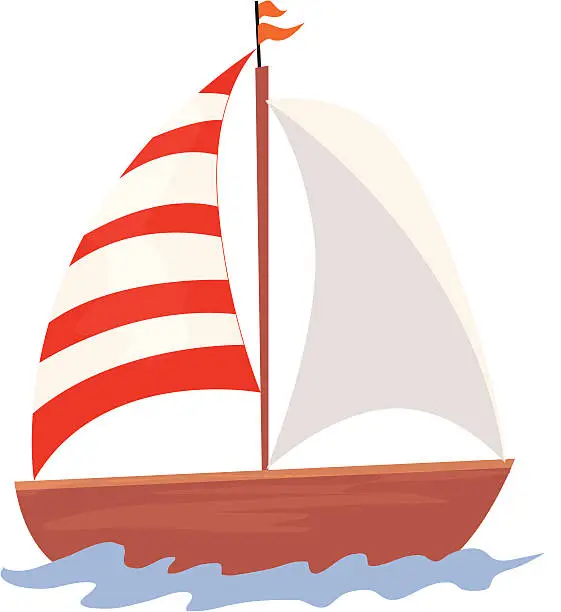 Vector illustration of Cartoon sailboat with one white and one red and white sail