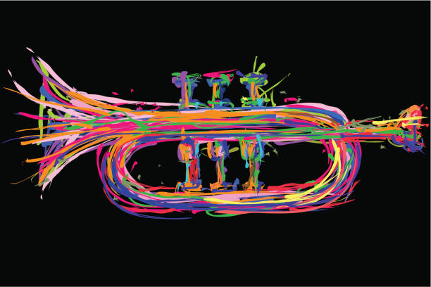 trumpet illustration Adobe Illustrator Vector Illustration, note: easy to change the background! wind instrument stock illustrations