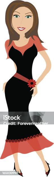 Little Black Dress Series Brunette Stock Illustration - Download Image Now - Adult, Beauty In Nature, Black Color