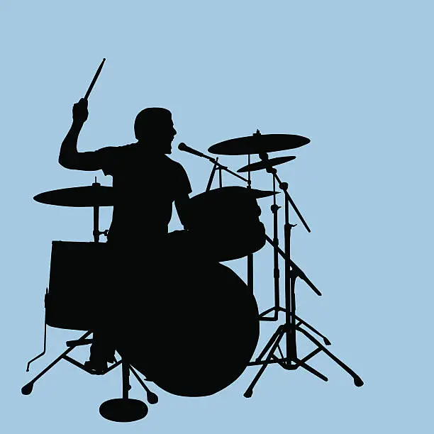 Vector illustration of Rock Out! Drummer Singing Backups