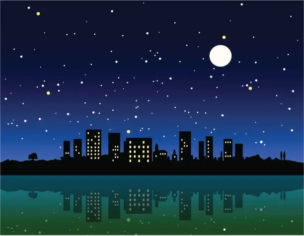 Vector illustration of city at night