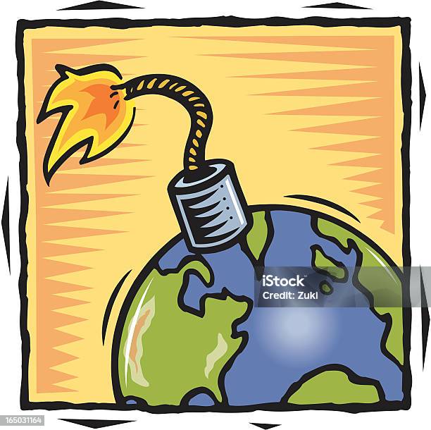 Ilustración de Bomba Mundo y más Vectores Libres de Derechos de Planeta - Planeta, Quemar, Accidentes y desastres