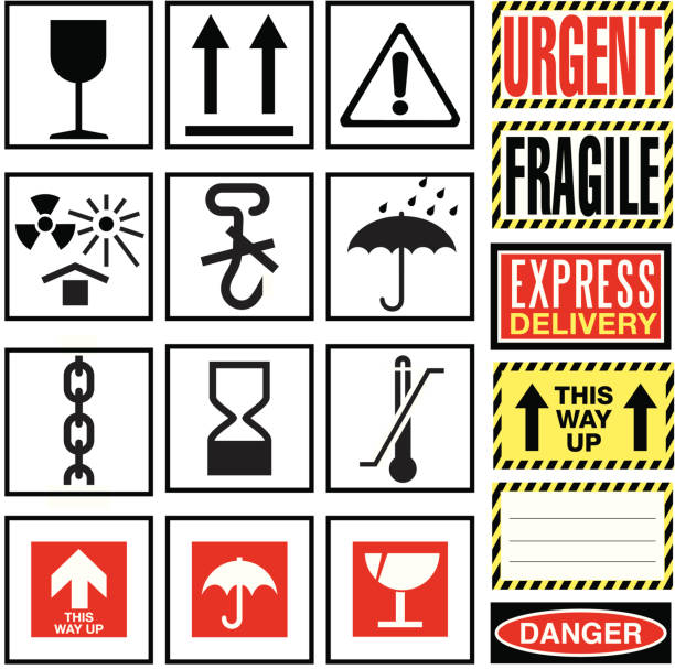 illustrazioni stock, clip art, cartoni animati e icone di tendenza di fragile! - trasporto merci via mare