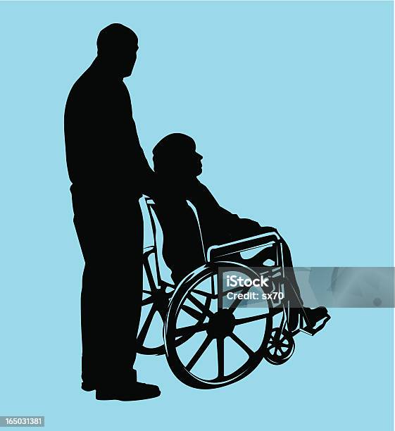 Vetores de Mais Casal Vector e mais imagens de Cadeira de rodas - Equipamento Ortopédico - Cadeira de rodas - Equipamento Ortopédico, Silhueta, Empurrar
