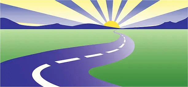 Vector illustration of country road sunset