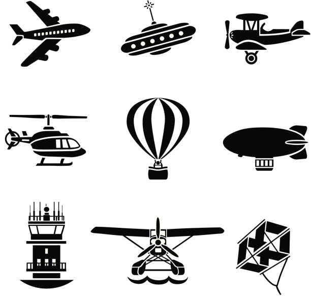 공항 - airfield air vehicle helicopter commercial airplane stock illustrations