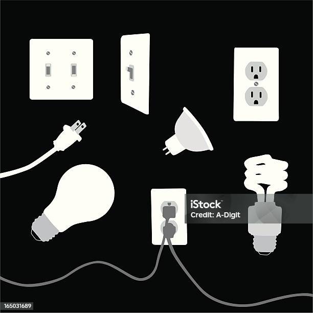 Electricalelements Vecteurs libres de droits et plus d'images vectorielles de Prise murale - Prise murale, Prise électrique, Ampoule électrique